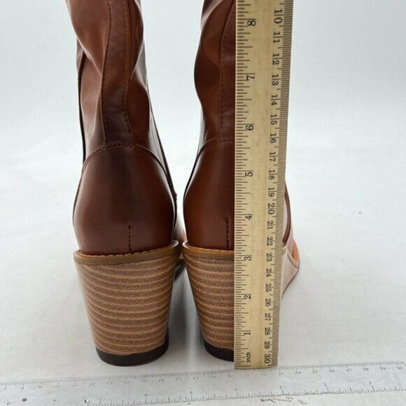 FSJ Brown Zipper Wedge High Heel Point Toe Fancy Pull On Ladies Fashion Boot - Picture 5 of 8